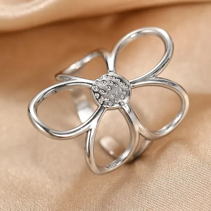 Adjustable Stainless Steel Flower Rings Set for Women Gold Tone Jewelry
