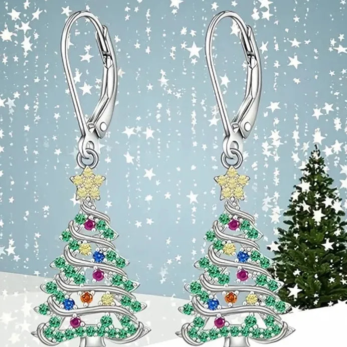 Elegant Bling Cubic Zirconia Christmas Tree Drop Earrings for Women Gift