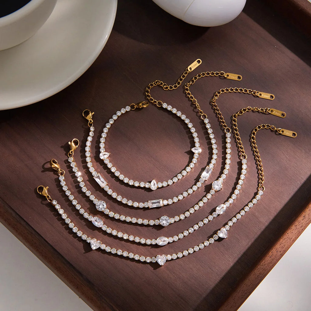 18K Gold Plated Stainless Steel Tennis Chain Bracelet CZ Zircon Fashion Jewelry Gift