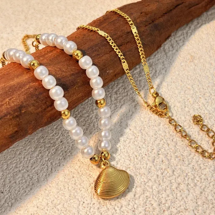 Stainless Steel Pearl Sun Shell Turtle Pendant Necklace Mini Choker Jewelry