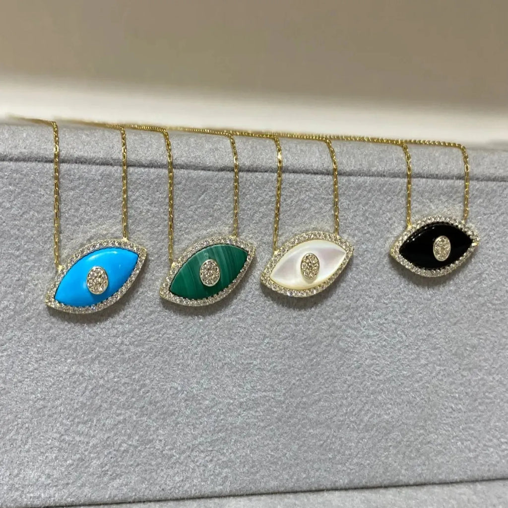Multi Colored Natural Stones Evil Eye Pendant Necklace Women Stainless Steel Opal Zircon Choker Jewelry
