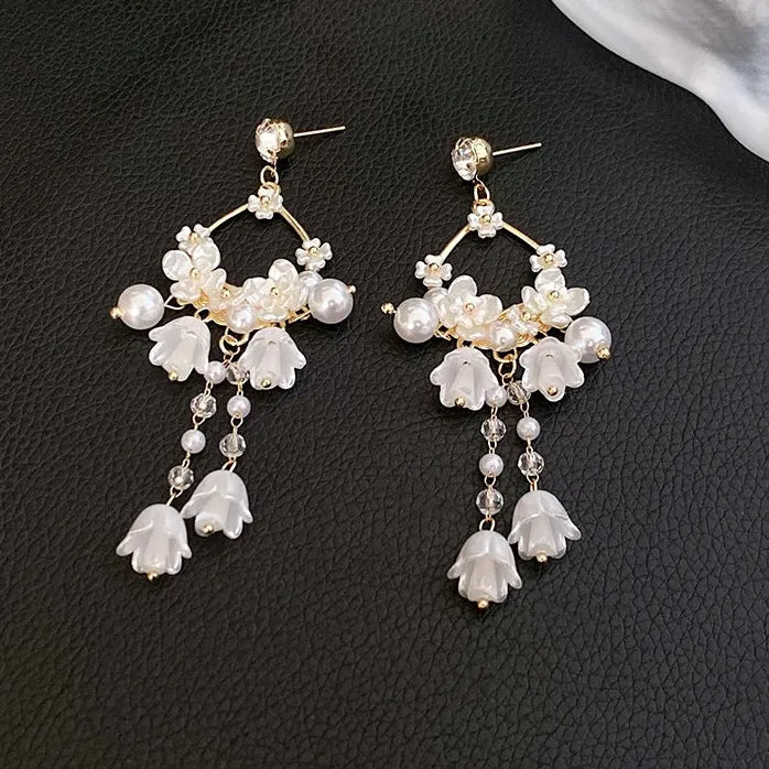 Inlaid Rhinestone Pearl Lily of the Valley Drop Earrings for Women Gift Jewelry