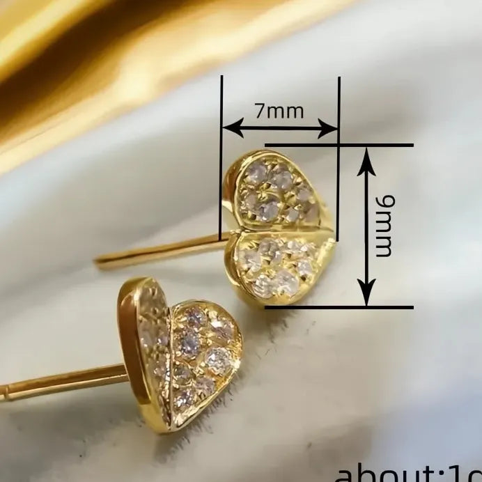 Heart Shaped Gold Color CZ Stud Earrings Romantic Wedding Jewelry