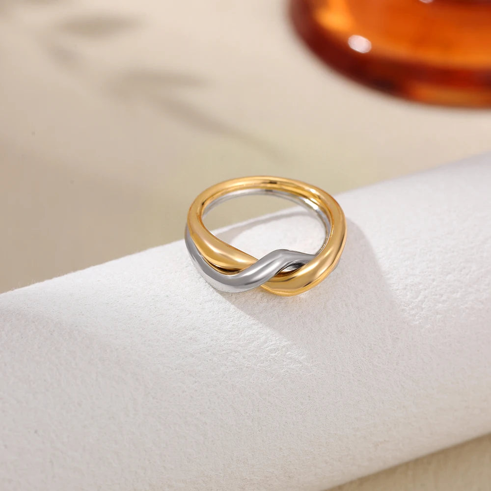 Stainless Steel Double Layered Minimalist Wedding Rings for Women Waterproof
