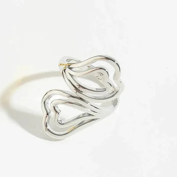 Stainless Steel Double Heart Open Ring Simple Hollow Jewelry Gift for Women