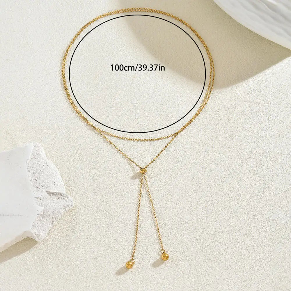 100cm Double Layered Round Ball Pendant Y-Shaped Necklace for Women Jewelry