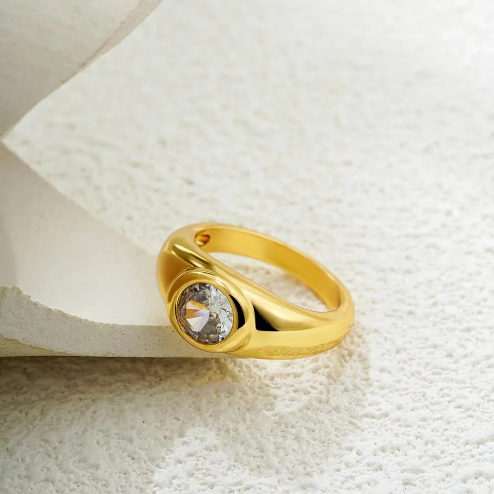 18K Gold Plated Stainless Steel CZ Geometric Twist Chunky Wedding Ring