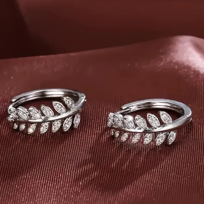 Geometric Leaf Hoop Earrings for Women Copper Alloy CZ Jewelry Gift