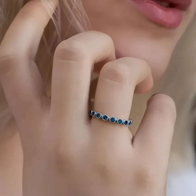 Round Cubic Zirconia Promise Ring for Women Silver Sky Blue CZ Jewelry