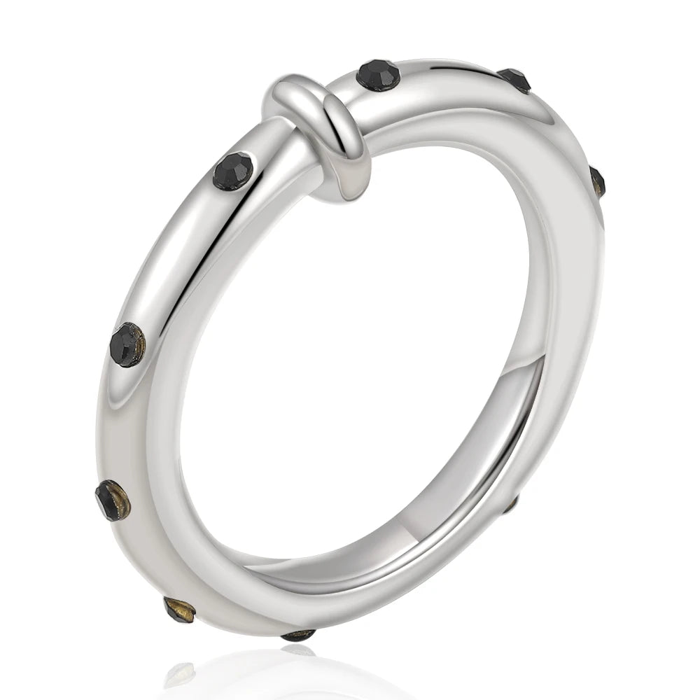 Stainless Steel Black Zircon Small Circle Unisex Ring Waterproof Anti-Allergic Punk Jewelry Gift