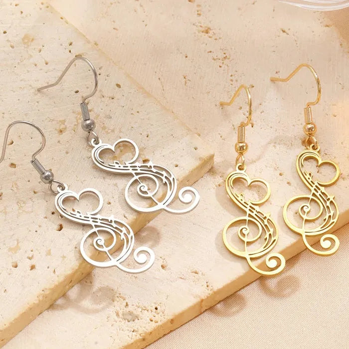 Stainless Steel Musical Note Heart Drop Earrings for Women Gift