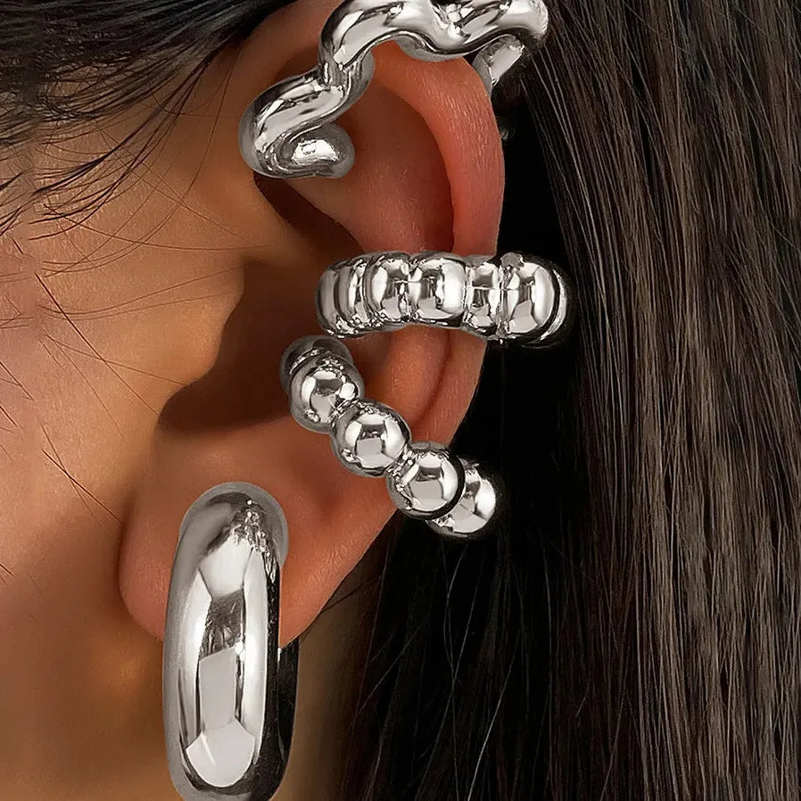 Geometric Round Bead Clip-On Earrings for Women No Piercing Cartilage Cuff