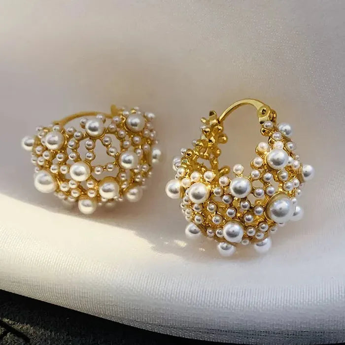 Irregular Copper Pearl Stud Earrings European American Fashion Style