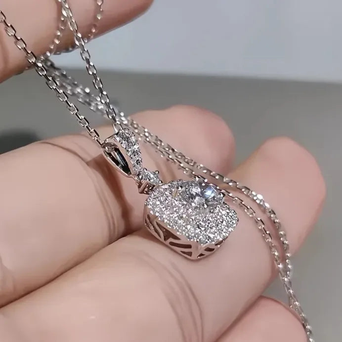 Elegant Trendy Silver Lady Necklace with CZ Geometric Pendant for Party