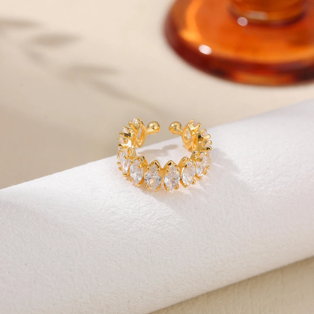 Light Luxury Horse Eyes Crystal Opening Ring Hypoallergenic 18K Gold Zircon Wedding Ring