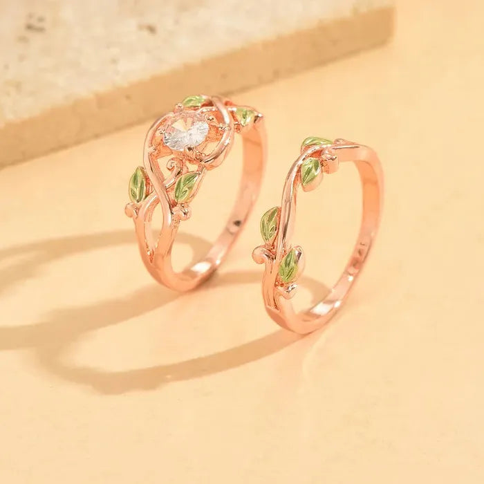 Rose Gold Imitation Zircon Ethnic Bridal Wedding Ring Retro Fashion Jewelry Gift
