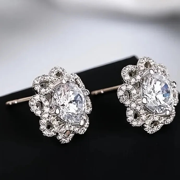 Geometric Cubic Zirconia Crystal Stud Earrings for Women Wedding Party Jewelry