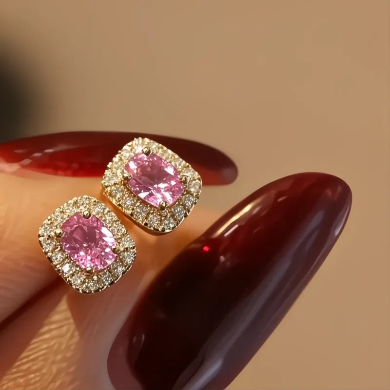 Fashion Red Cubic Zirconia Stud Earrings Gold Color Wedding Ear Accessories for Women