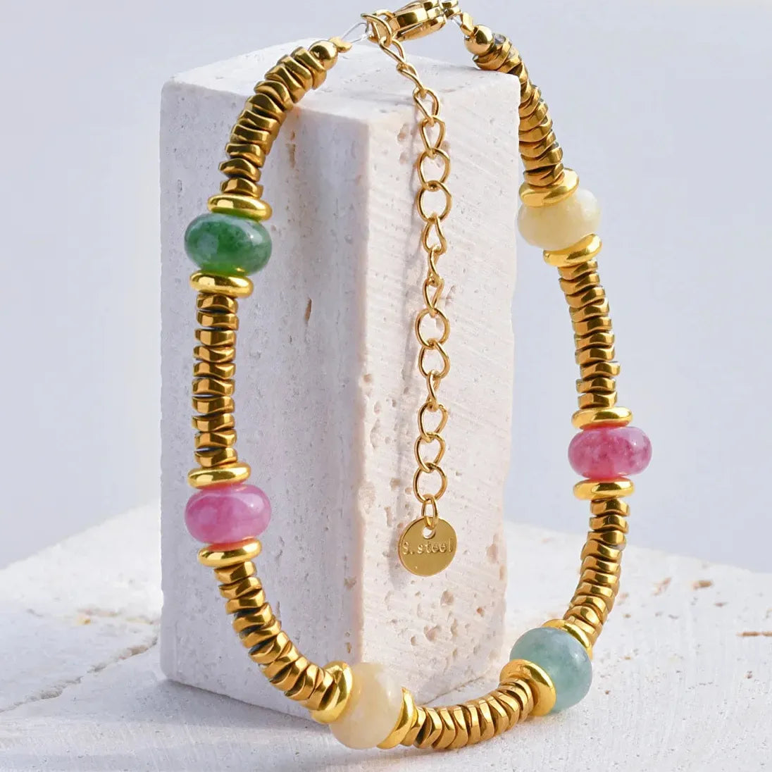 Boho Handmade Bead Stained Glass 18K Gold Plated Stainless Steel Choker Necklace Women