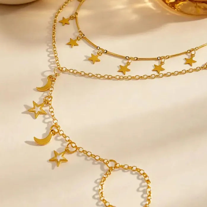 2026 Star Moon Tassel Bracelet Double Layer Rings for Women Jewelry Gift
