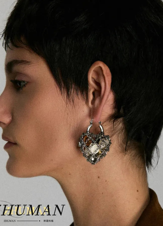 Vintage Copper Cut-out Heart Skeleton Drop Earrings for Women Party Gift