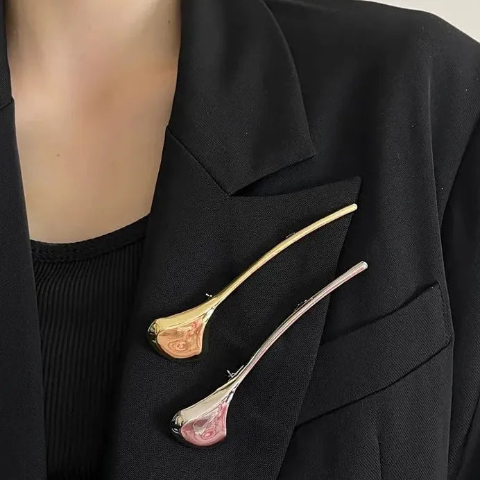 Glossy Copper Metal Ginkgo Leaf Brooch for Women Punk Hiphop Fashion Pin