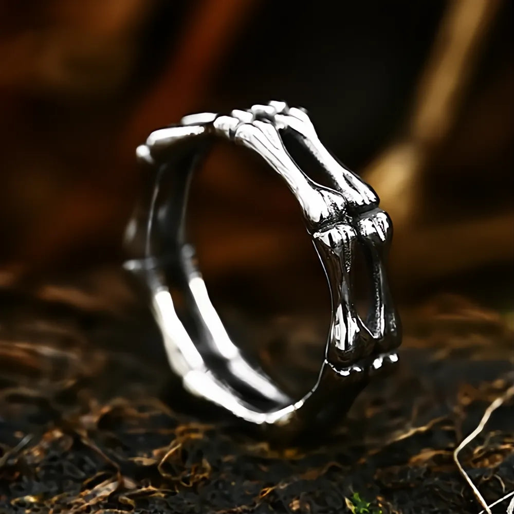 316L Stainless Steel Skull Bone Ring Men Punk Rock Biker Jewelry Polished Gift