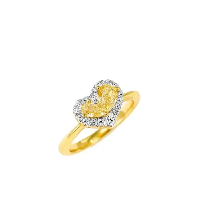 Heart-Shaped Zircon Copper Ring for Women Girls Fashion Yellow Crystal Gift Jewelry