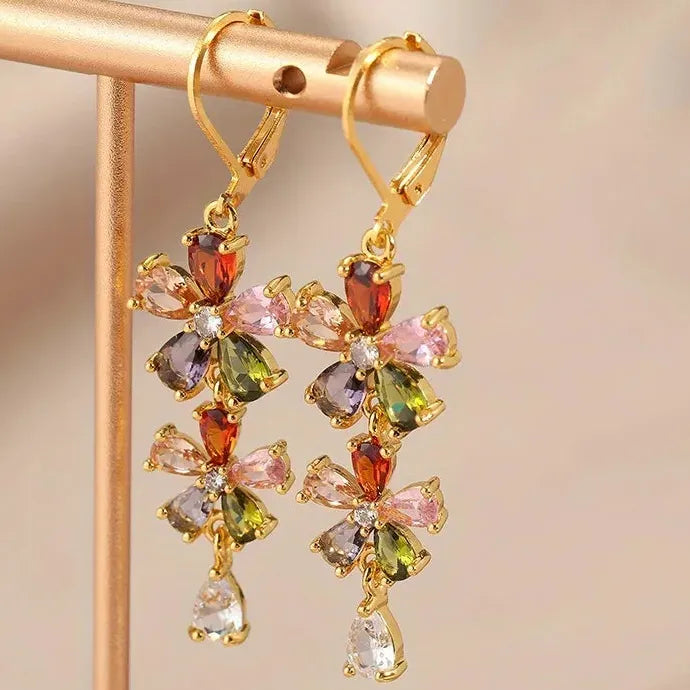 Gold Color Rhinestone Dangle Earrings for Women Party Jewelry Copper Drop