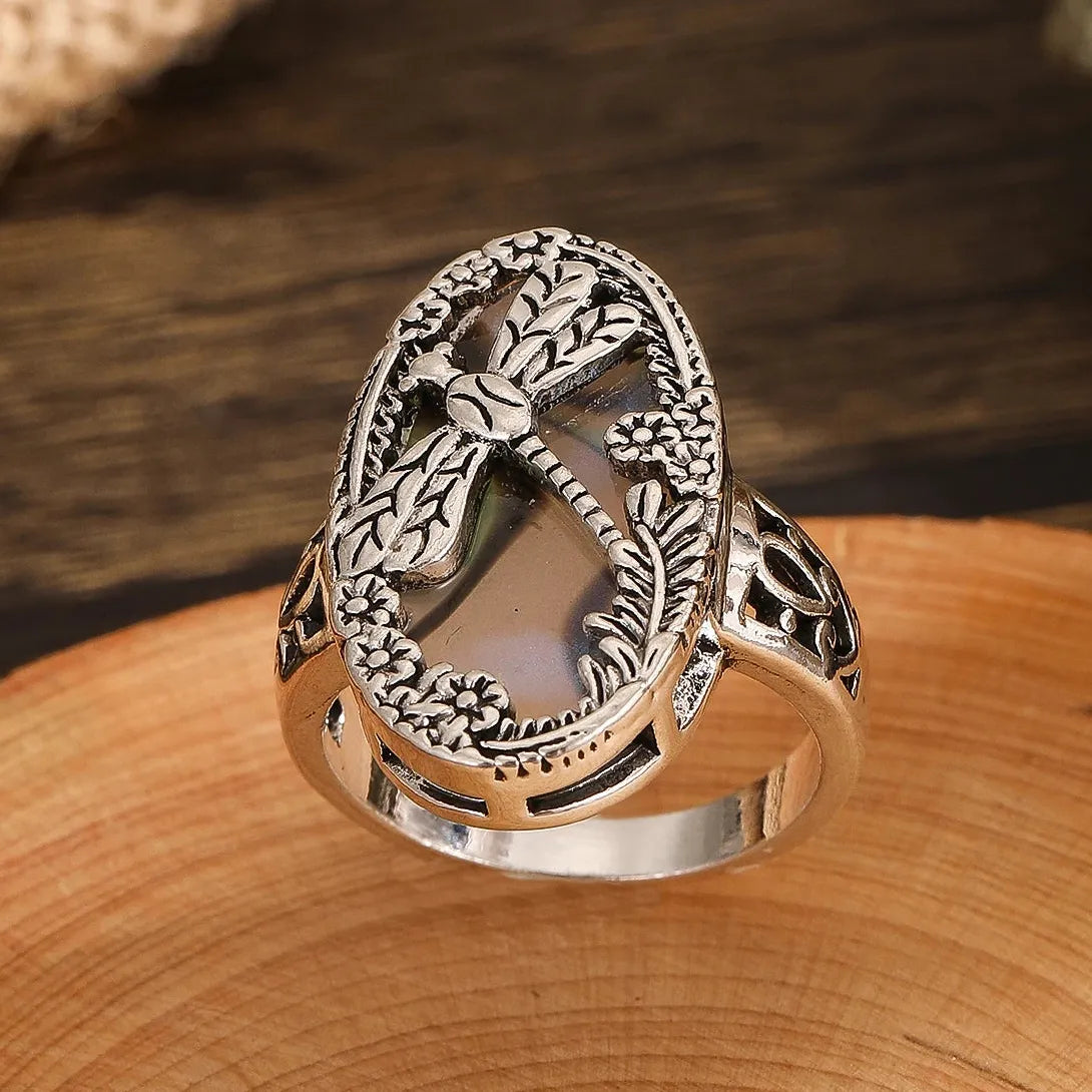 Vintage Silver Color Dragonfly Ring for Women Zinc Alloy Fashion Jewelry