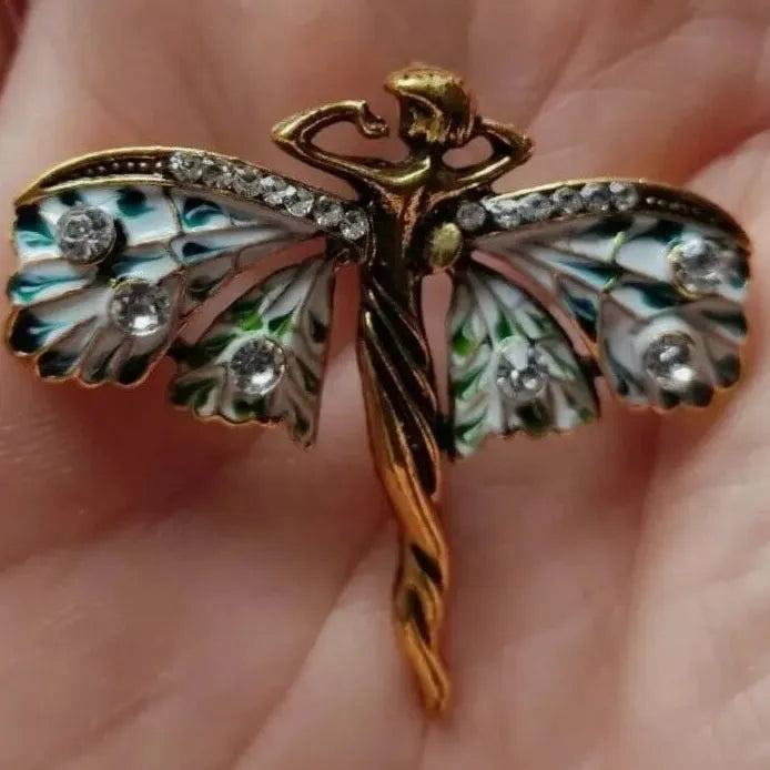 Vintage Art Nouveau Fairy Nymph Brooch Shawl Pin Pendant Jewelry