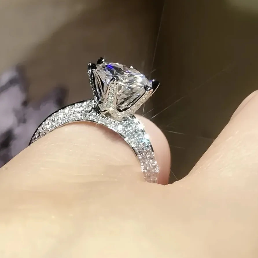 Classic Eternity Wedding Ring for Women 6-Prong Cubic Zirconia Band