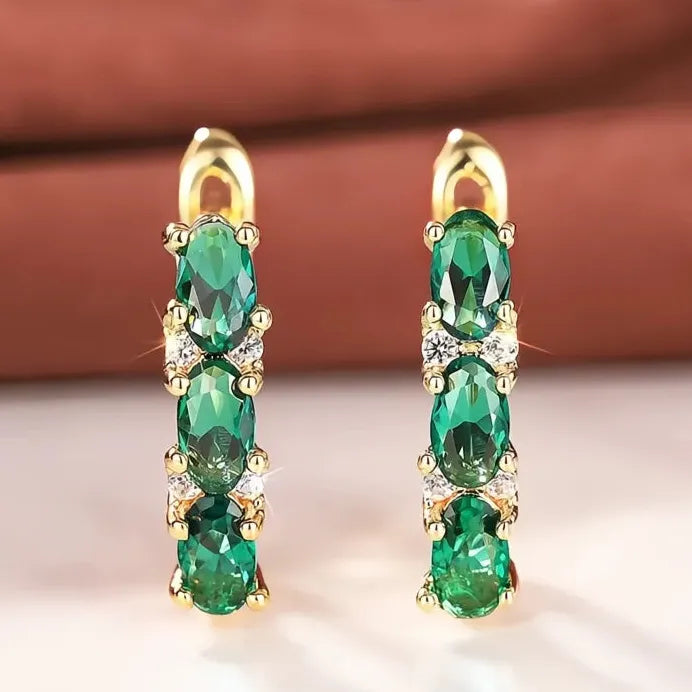 Women’s Geometric Green CZ Hoop Earrings Fashion Jewelry