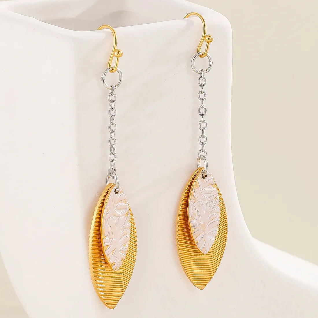 Gold Leaf Pendant Drop Earrings for Women Zinc Alloy Bohemian Style Jewelry