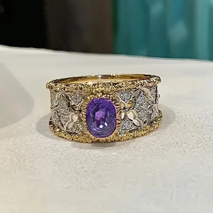 Two Tone Purple CZ Geometric Luxury Trendy Women's Wedding Band Ring