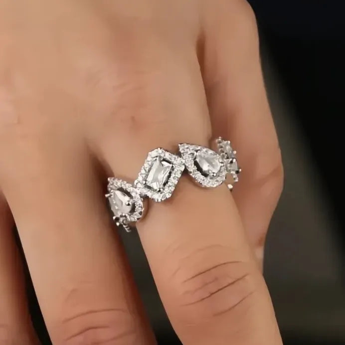 Luxury Geometric Cubic Zirconia Silver Color Ring for Women Party Jewelry