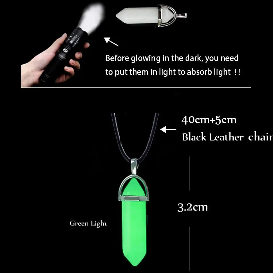 Natural Quartz Crystal Opal Agate Hexagonal Pendulum Necklace Leather Chain Charm