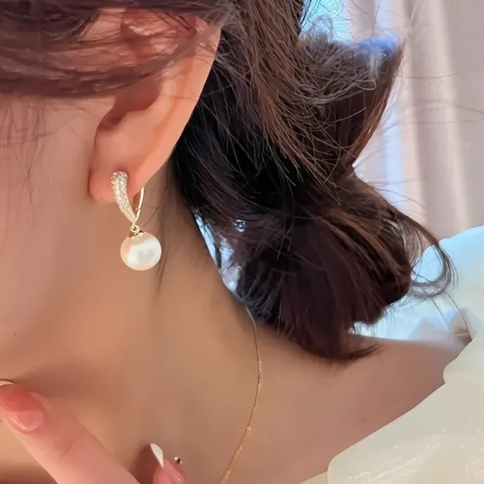 Korean Gold Love Dangle Earrings with Simulated Pearls for Women Copper Alloy