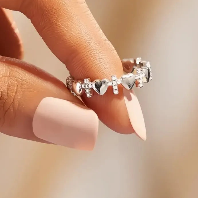 Heart and Cross Cubic Zirconia Rings for Women Elegant Party Jewelry