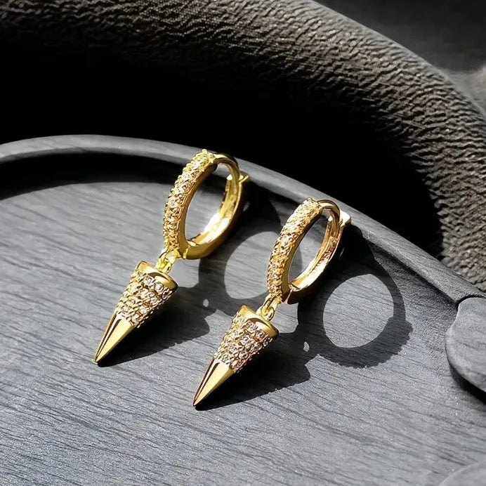 Luxury Gold Circular Cone Hoop Earrings Women Cubic Zirconia Geometric Drop