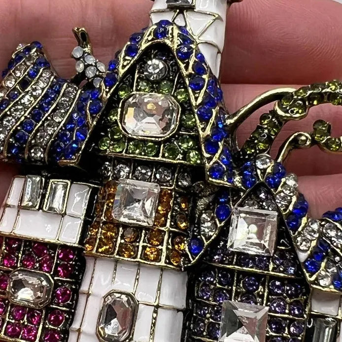 Vintage Geometric Fairy Tale Castle Brooch Retro Gift for Women
