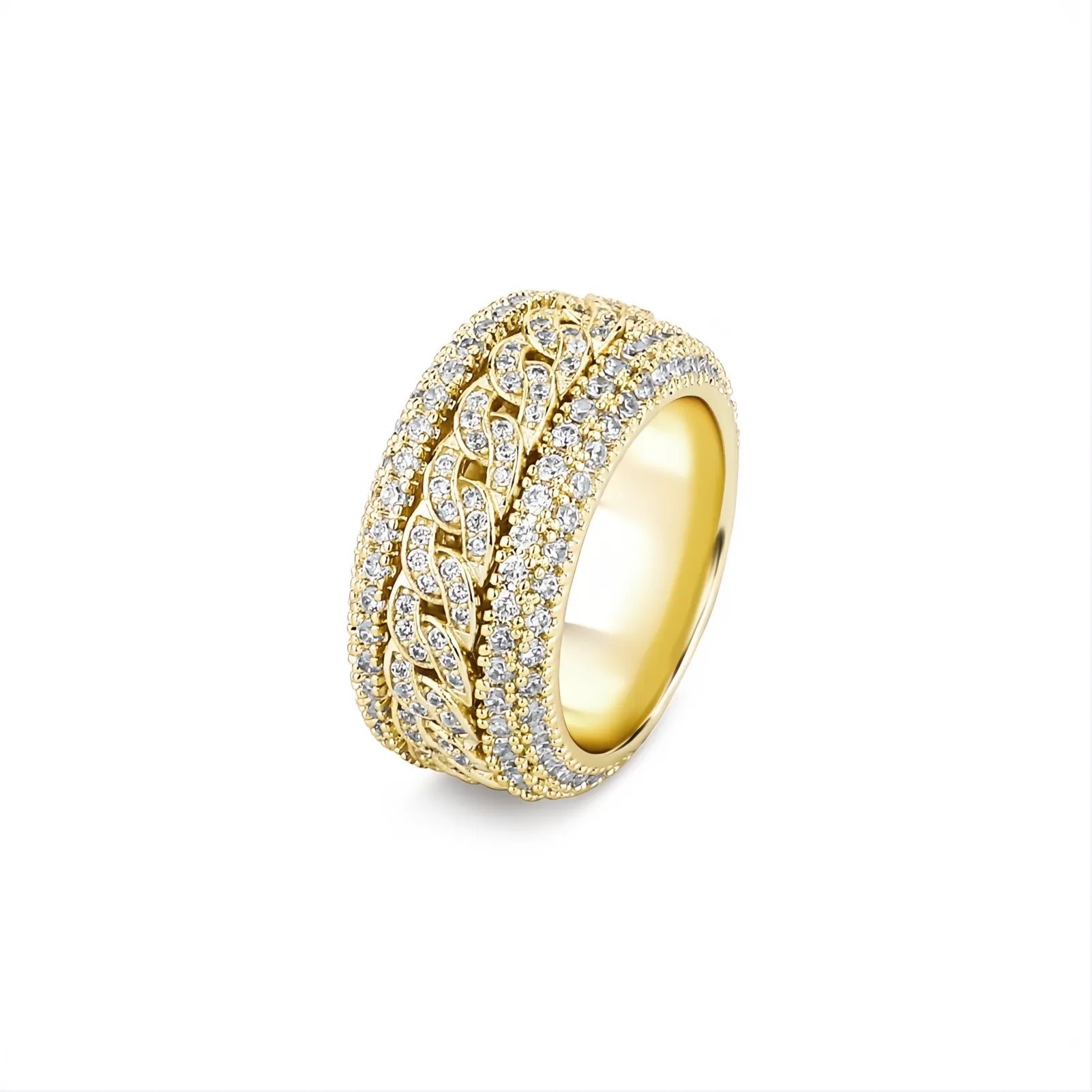 Iced Out Cuban Link Ring – Micro Pave CZ Hip Hop Bling Ring for Men Women