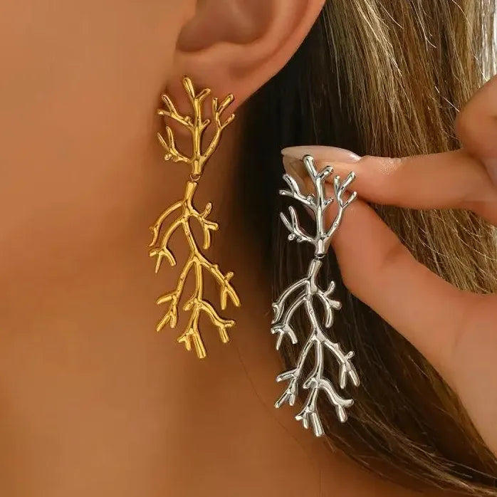 Stainless Steel Tree Branch Drop Earrings for Women Punk Tassel Jewelry Gift