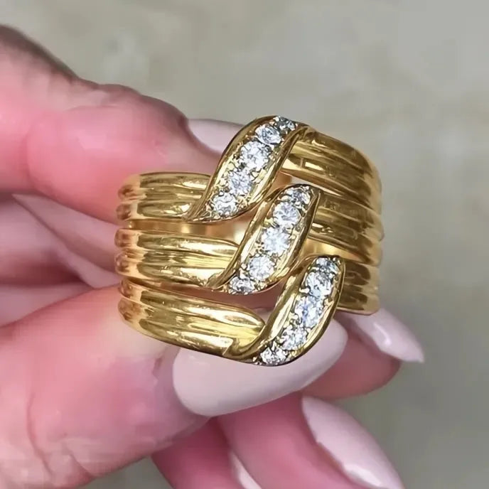 Luxurious Multi-layer Brass Wedding Ring for Women with CZ Geometric Design Gold Color
