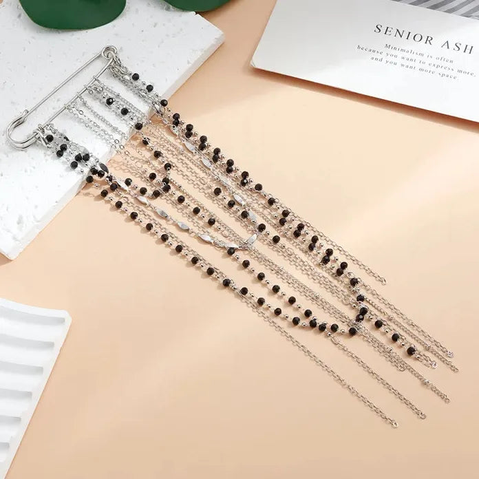 Multi-Layer Tassel Zinc Alloy Brooch Necklace with Crystal Chain Gift for Women