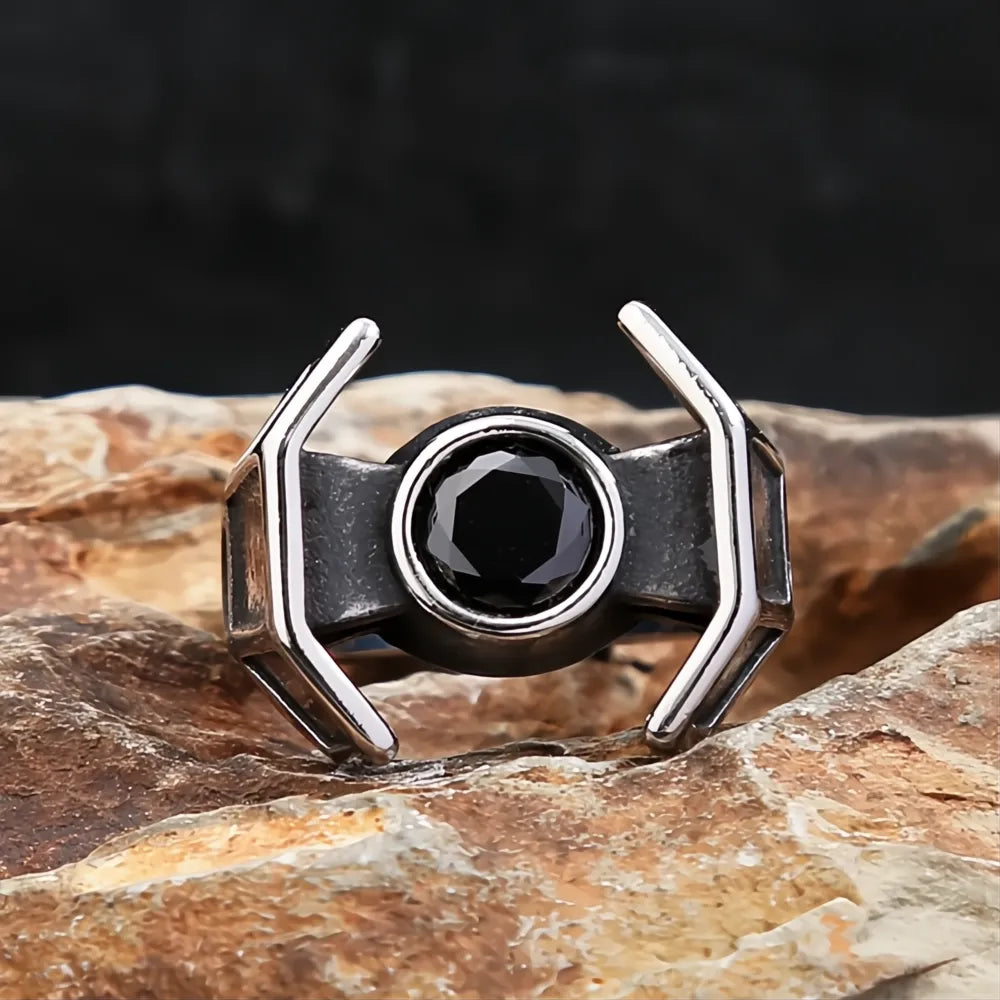 1️⃣ Black Stone Ring Stainless Steel Viking Punk Biker Ring for Men Women