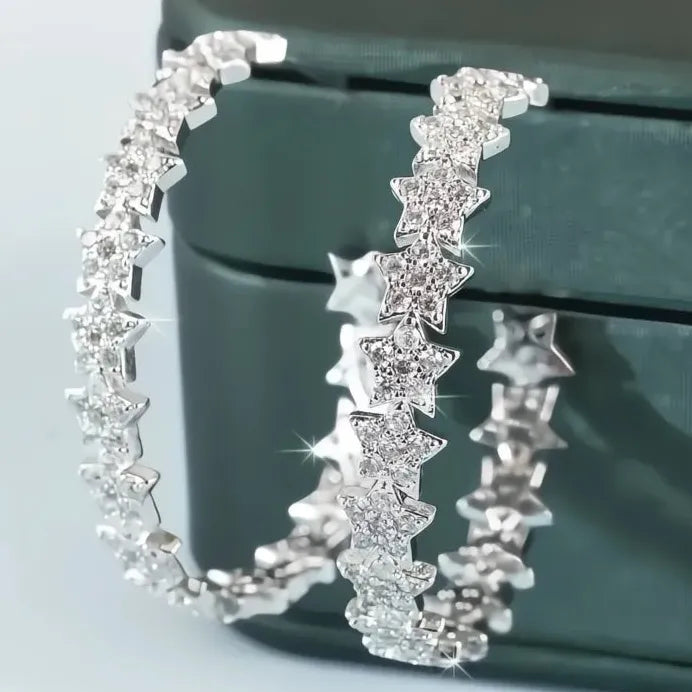 Silver Star Hoop Earrings for Women Girls Wedding Party Jewelry Sparkle