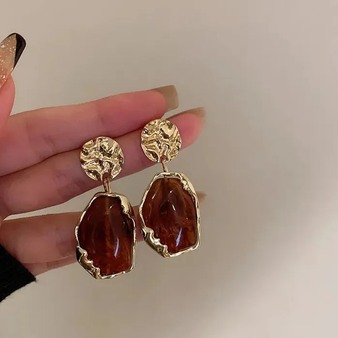 Vintage Gold Zircon Square Stone Small Geometric Drop Earrings for Women