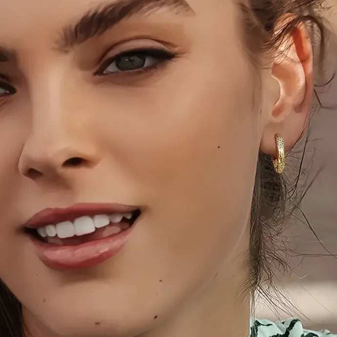 Gold Circle Earrings with Cubic Zirconia Geometric Hoop Jewelry for Women