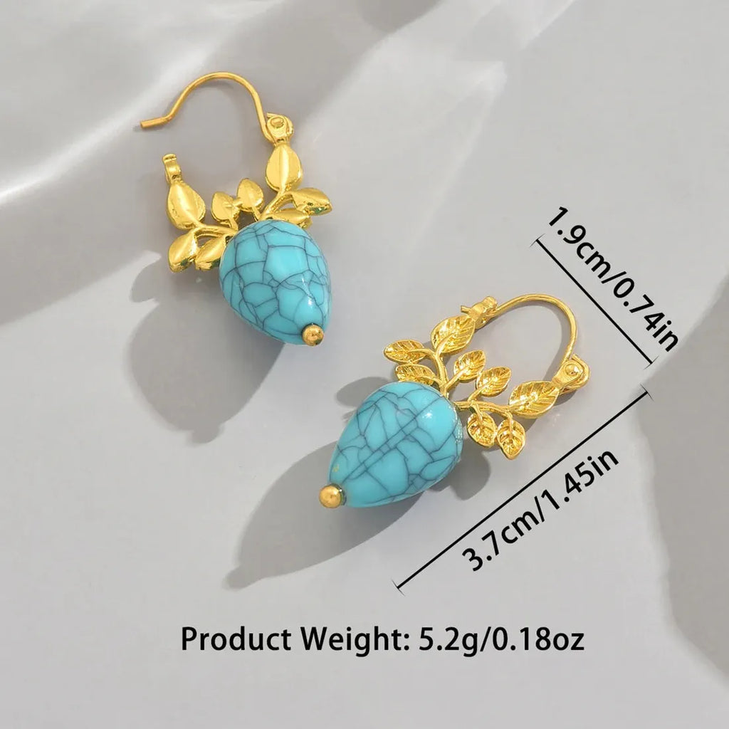 Vintage Gold Inlaid Blue Gemstone Drop Earrings Zinc Alloy for Women Party Engagement